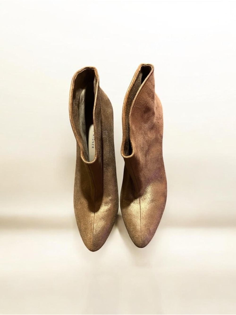 Etienne Aigner Metallic Bronze Suede Pointed Toe Ankle Boots - Picture 2 of 4